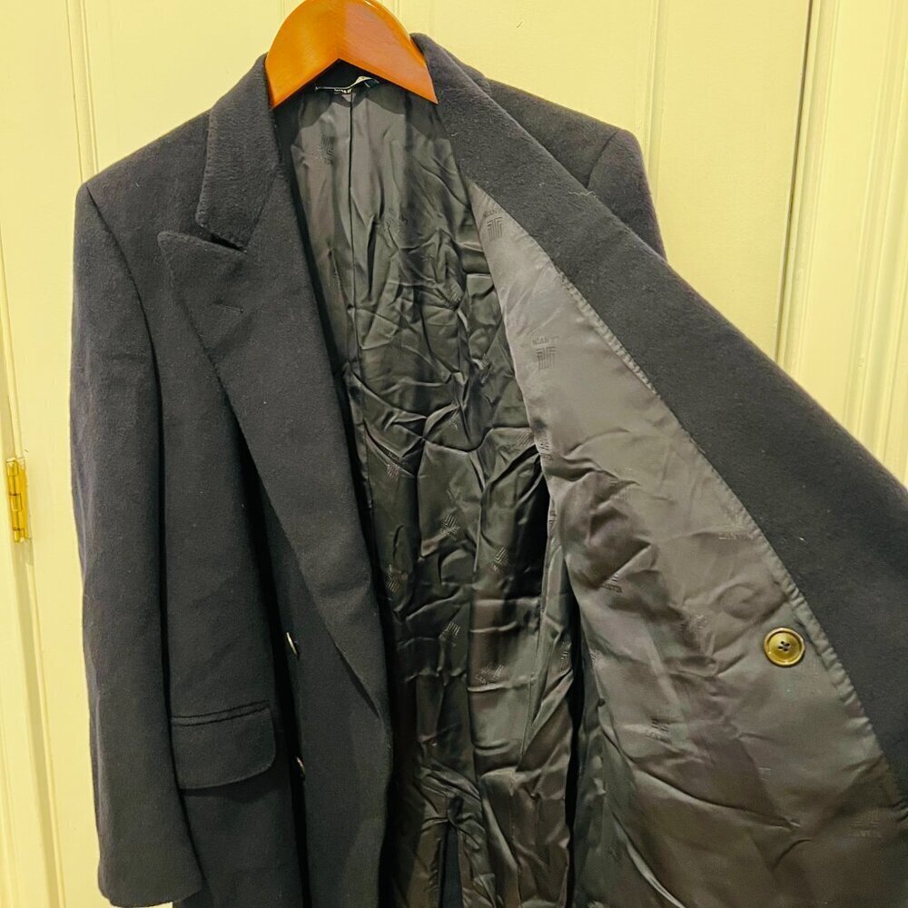 Lanvin Cashmere and Wool Double Breasted Peaked Lapel Men Coat Size 50 Navy Blue - Picture 6 of 16